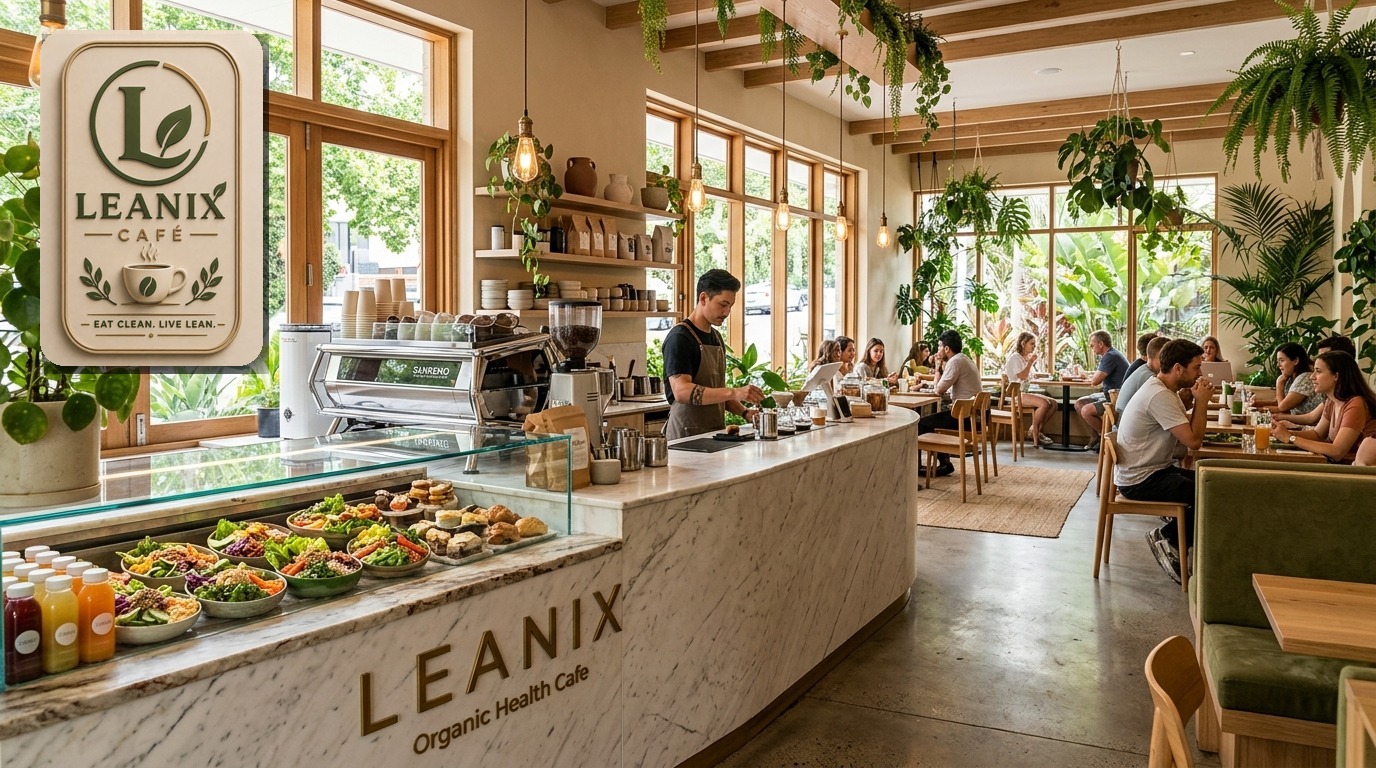 LEANIX CAFE kitchen and restaurant interior with brand logo in Veer Savarkar Block Delhi